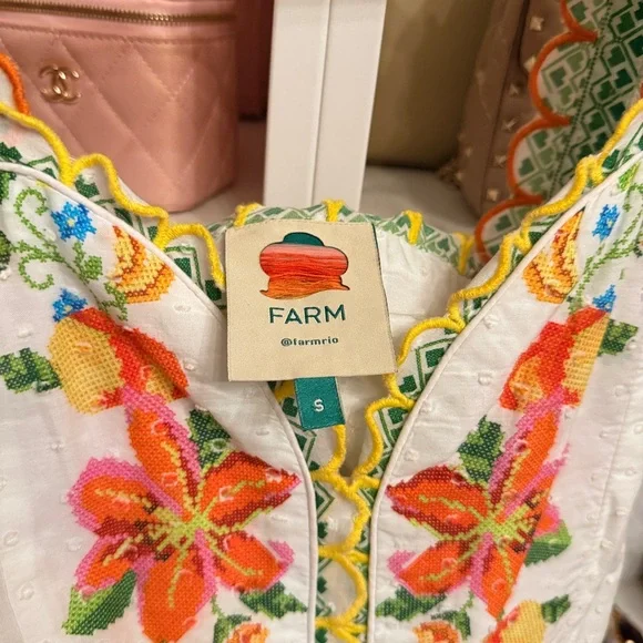 Farm Rio Floral Embroidered White Tiered Maxi Dress - Picture 3 of 4